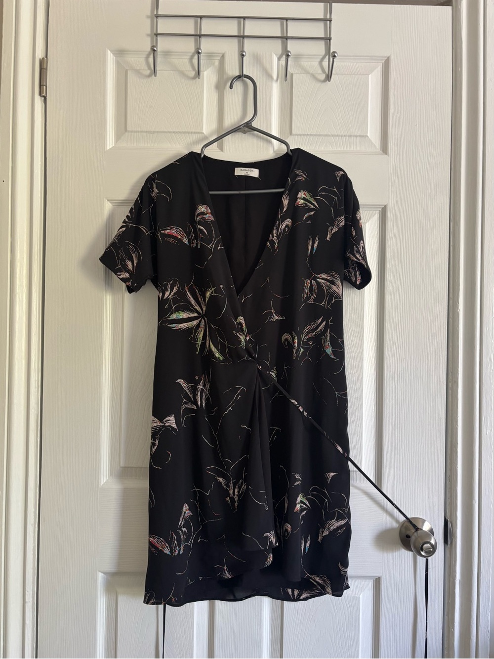 Babaton Black Floral-Print Mini Wrap Dress
